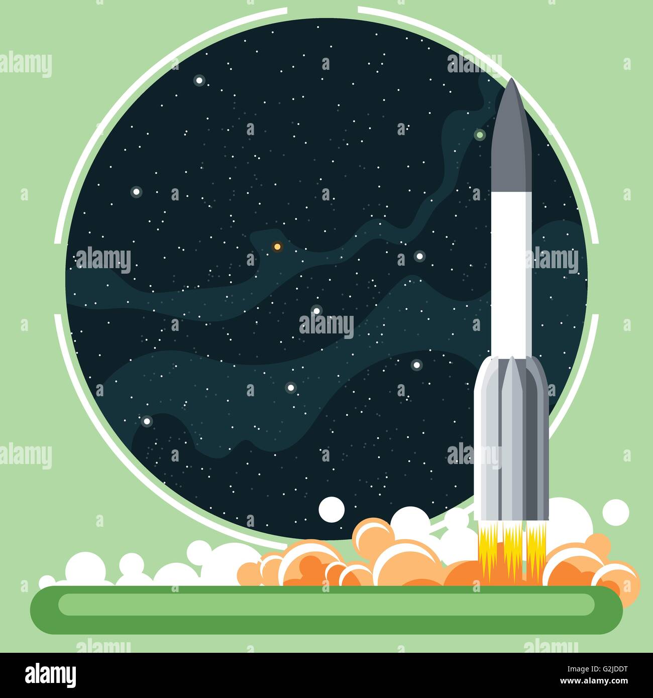 Rocket missile at launch with fire and smoke and space view. Digital ...
