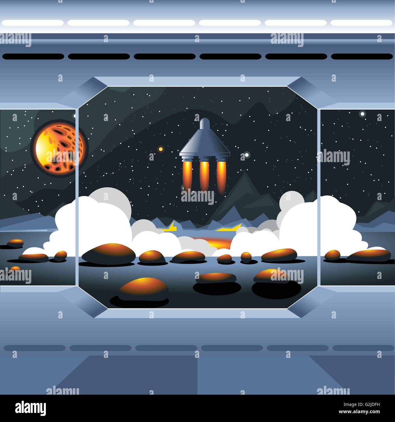 Spacecraft interior view and window to space and sun. Spaceship launch from a planet with rocks. Digital vector image Stock Vector Image & Art - Alamy Spacecraft interior view and window to space and sun. Spaceship launch from a planet with rocks. Digital vector image Stock Vector Image & Art - Alamy