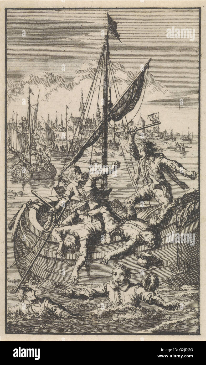 Pietro Ciacconne conquers a boat from Leiden The Netherlands, 1574, Jan Luyken, 1699 Stock Photo