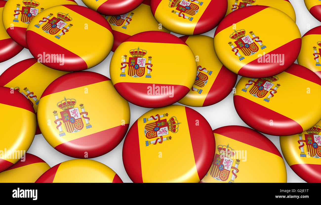 Spain Flag On Badges Background Image For Spanish National Day Events Holiday Memorial And