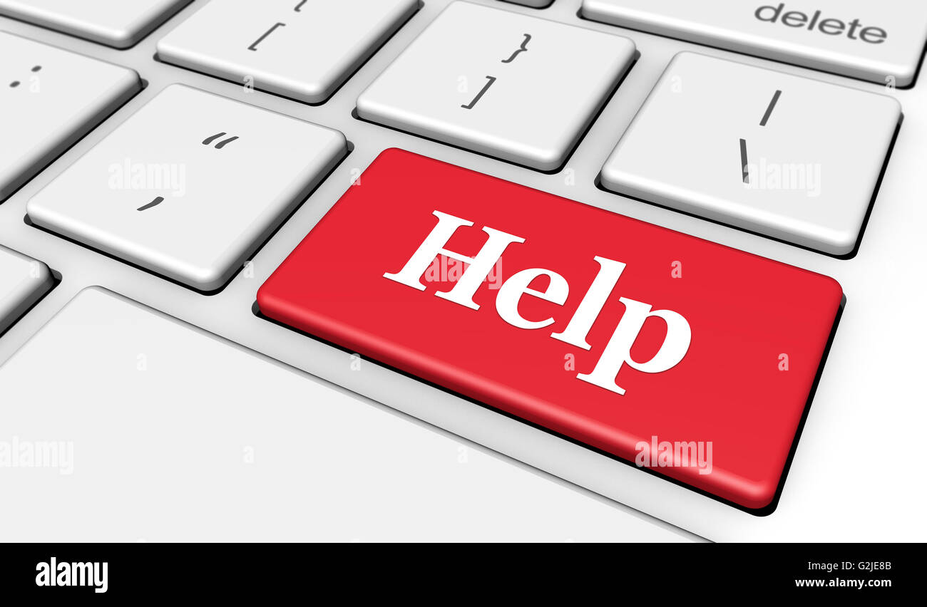 Web, Internet and customer support concept with help sign and word on a red computer keyboard button. Stock Photo