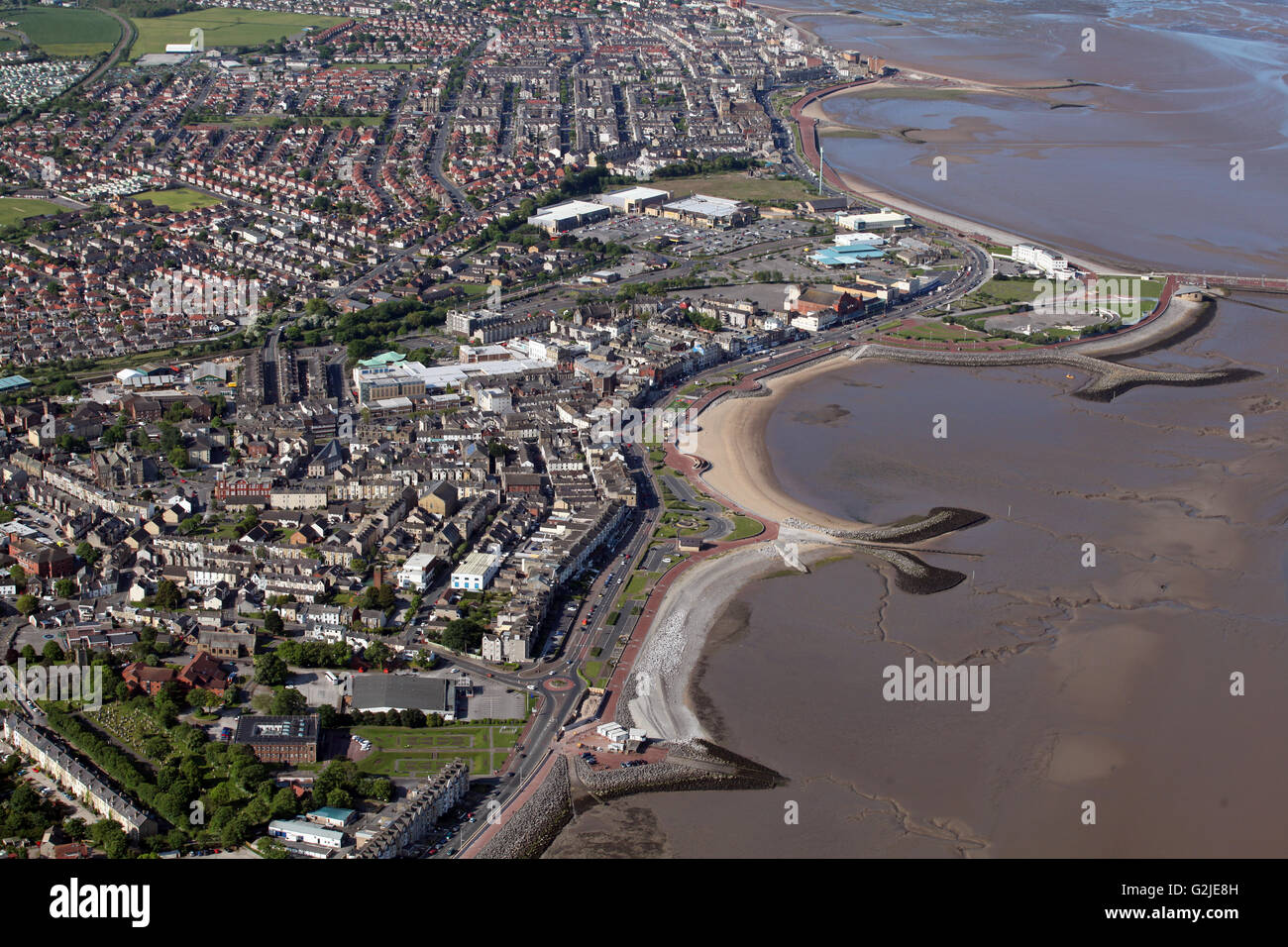 aerial view of Morecambe seafront, Lancashire, UK Stock Photo
