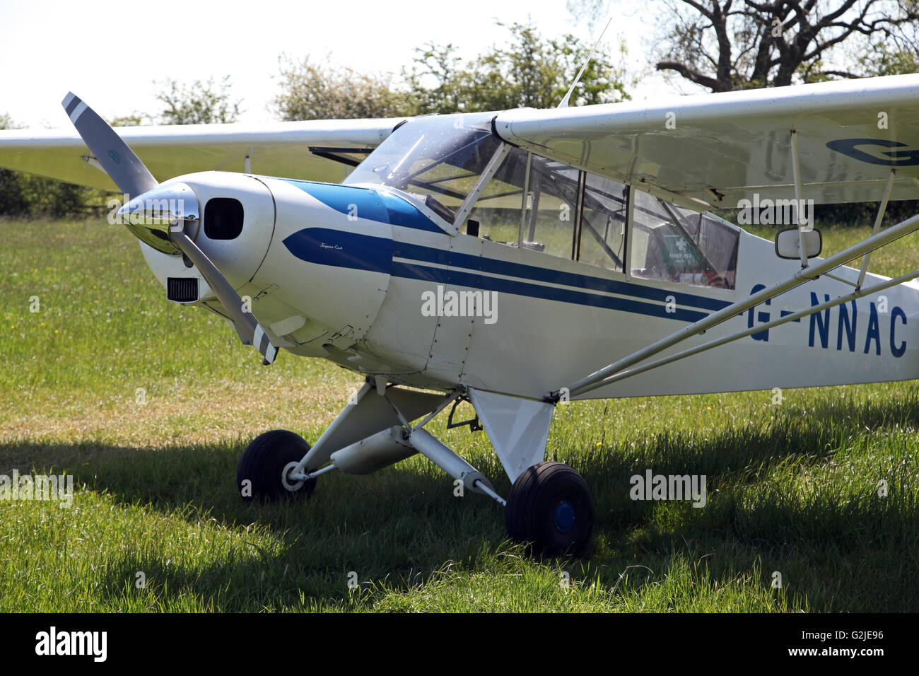 Peter Wild's Piper Super Cub PA18 light aircraft at an airfield in Yorkshire, UK Stock Photo