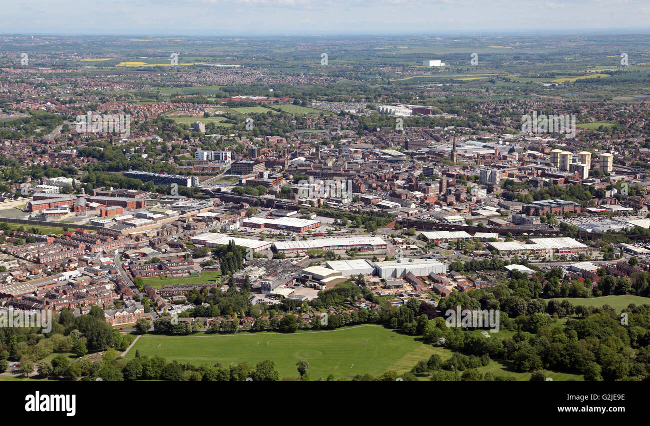 aerial view of Wakefield town centre skyline, West Yorkshire, UK Stock Photo