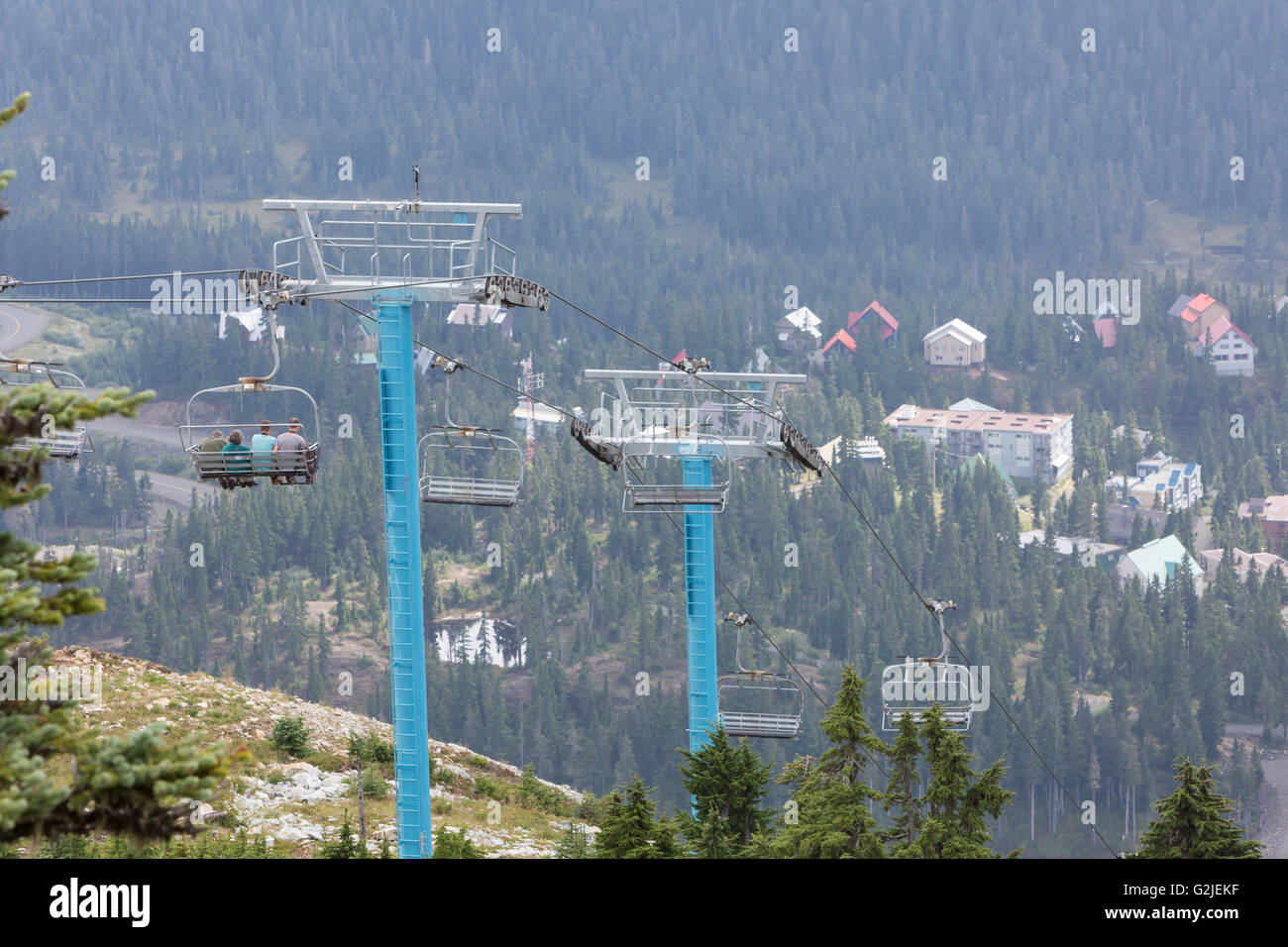 Summertime Visitors Mt Washington ride down Eagle chairlift village a