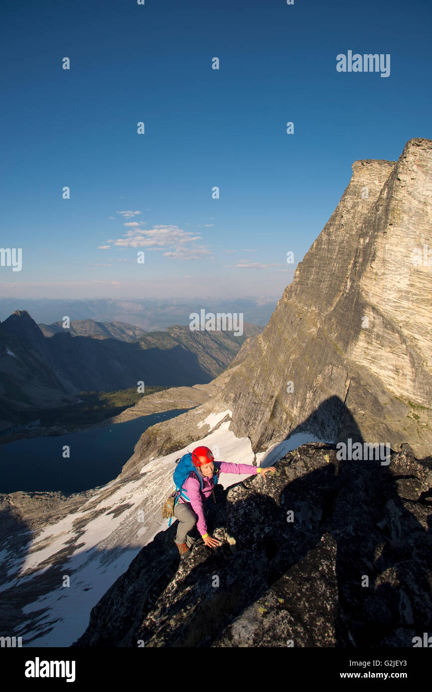 Climbing on Mount Niselheim. Selkirk Mountains. Valhalla Provincial Park, British Columbia, Canada Stock Photo