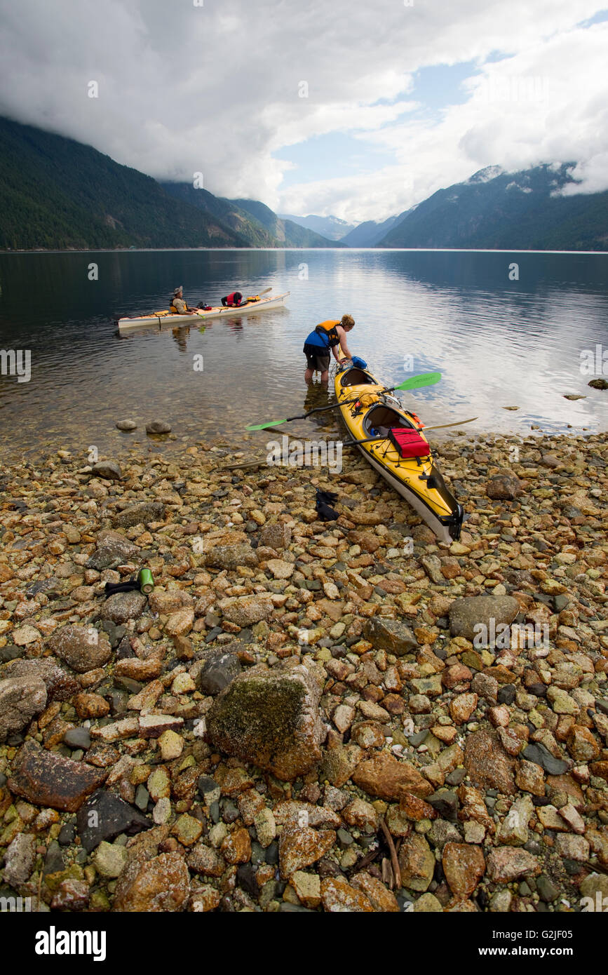 Ocean kayaking at Kunechin Point, Sechelt Inlet. Gibsons, Sunshine Coast, British Columbia, Canada Stock Photo
