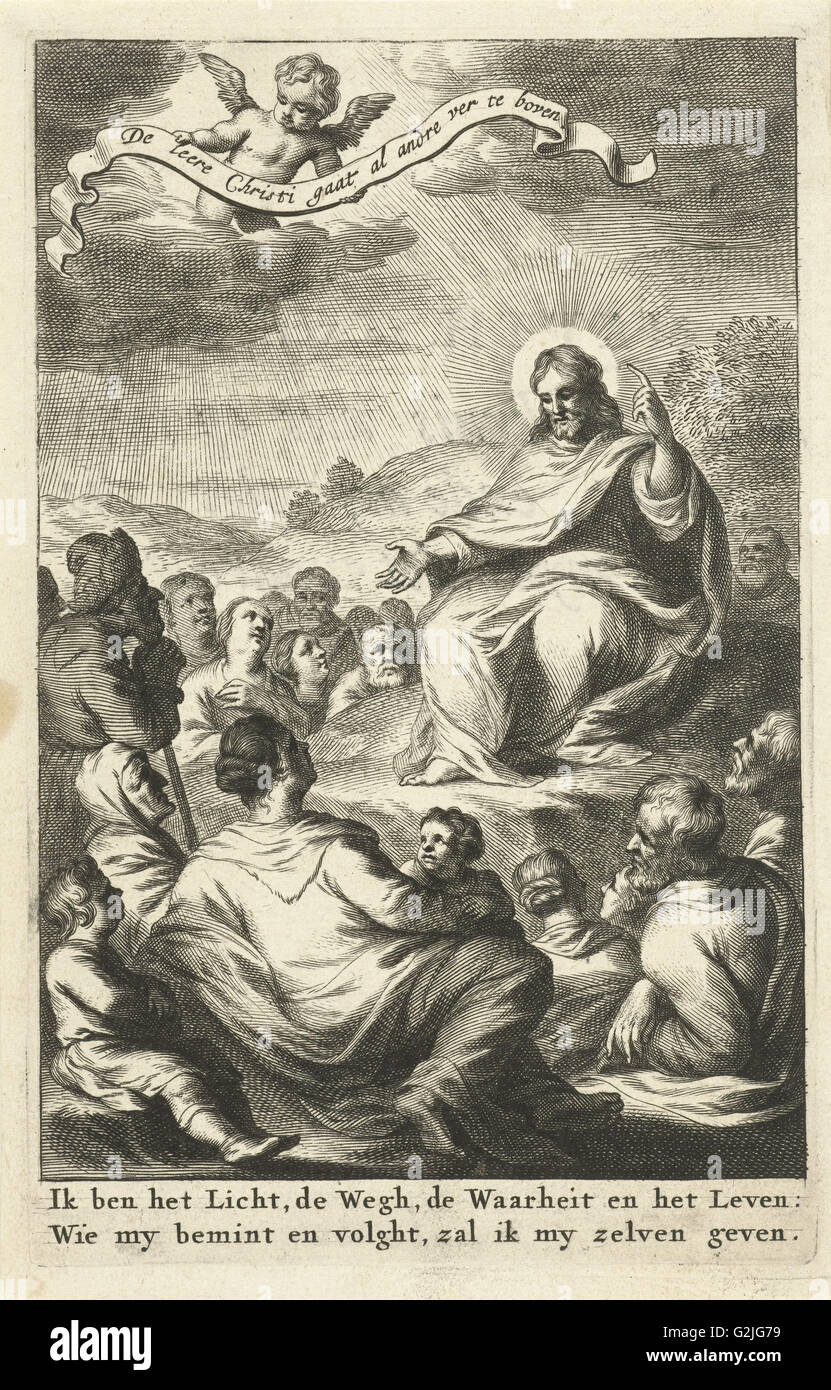 The Sermon, Cornelis van Dalen (I), Jacob Lescailje, 1663 Stock Photo