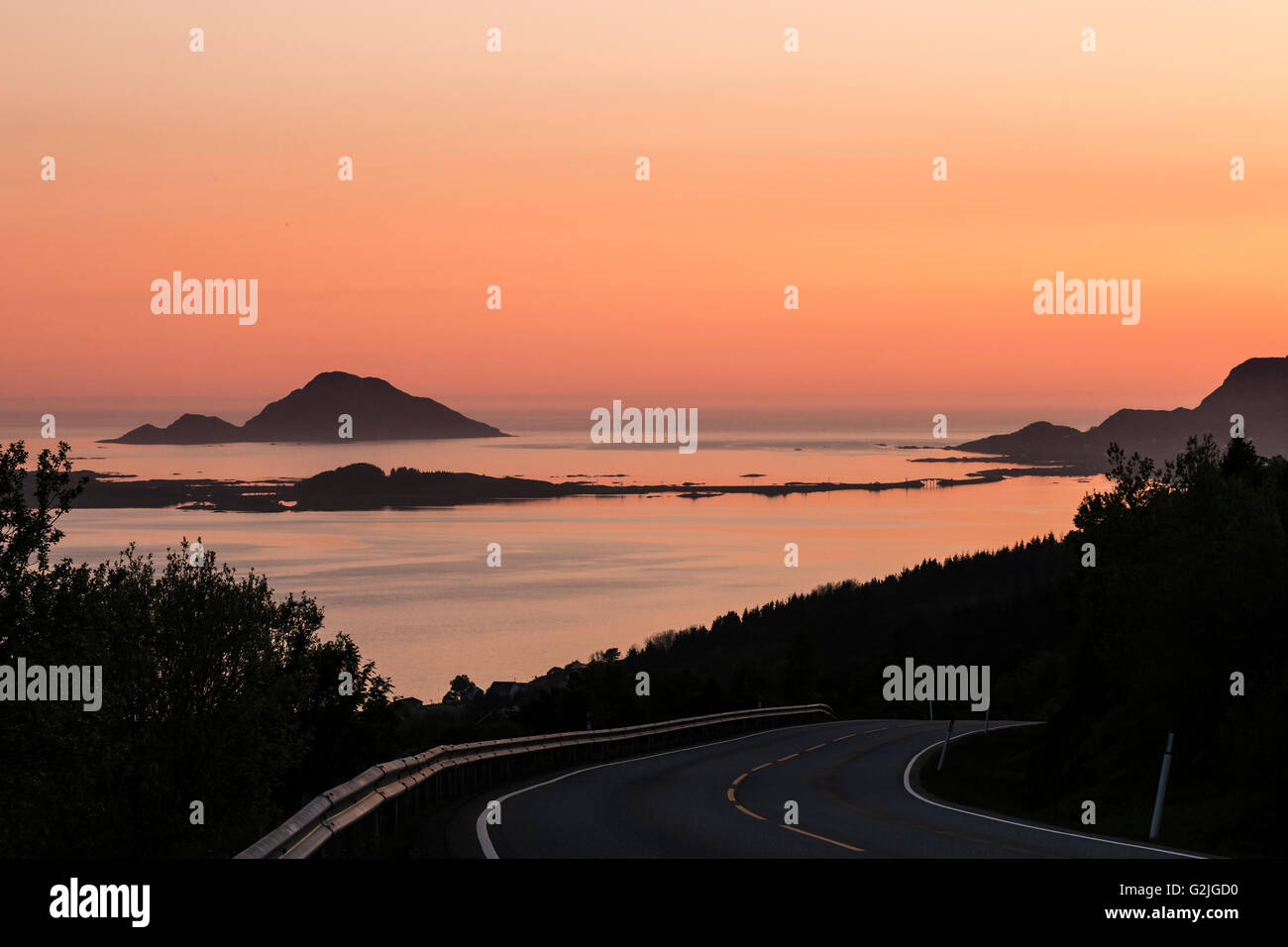 The road to Eldorado? Sunset, Sande, Sunnmøre, Norway The islands Voksa,Riste, Sandsøya Stock Photo