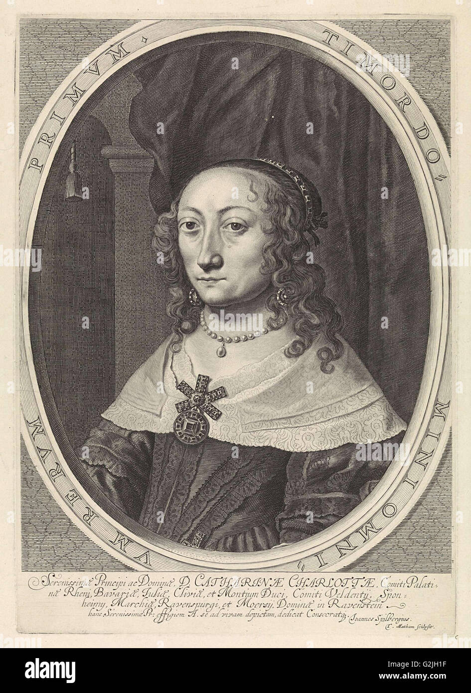 Portrait of Catherine Charlotta, Countess Palatine of Palatinate-Neuburg, Theodor Matham, c. 1635 - 1653 Stock Photo