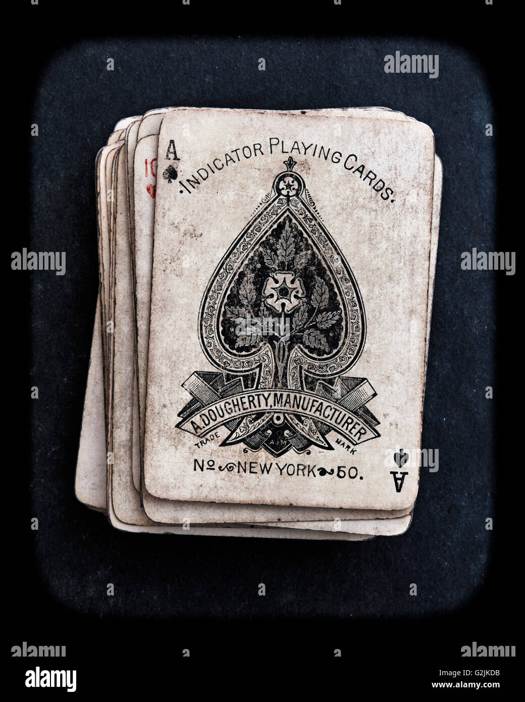 Stack of Playing Cards with Ace of Spades on Top Stock Photo