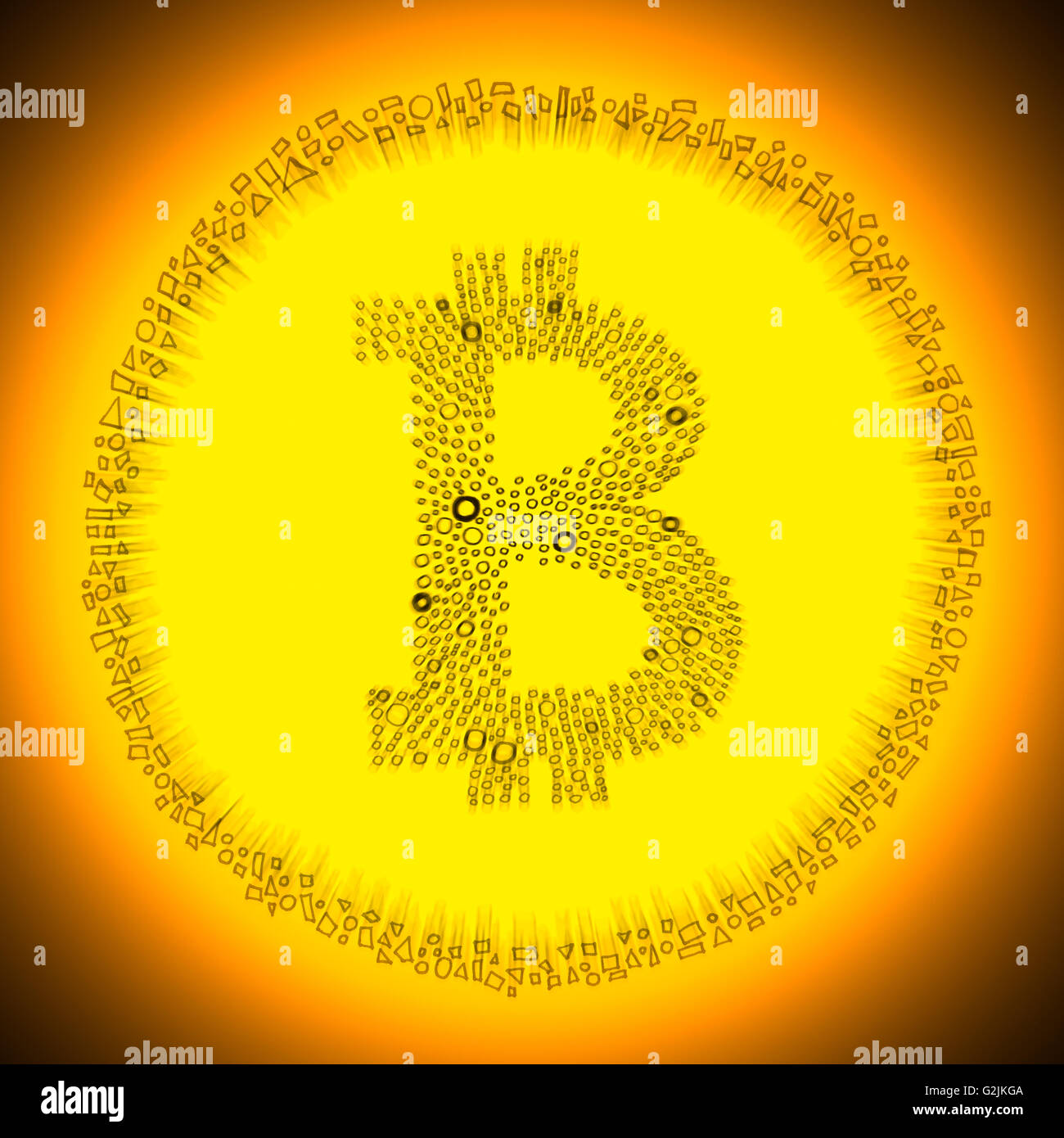 Golden Bitcoin symbol. Illustration of a digital decentralized crypto currency coin. Stock Photo