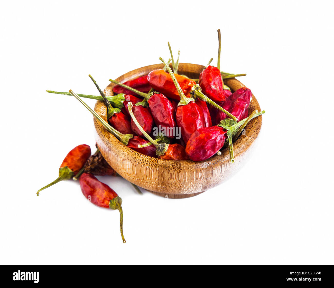 Dried chili flakes in wooden bowl isolated on white Stock Photo Alamy