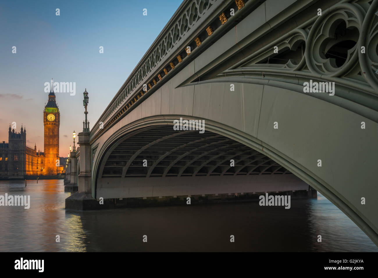 The Big Ben and Westminster Bridge at Night,London,UK Stock Photo