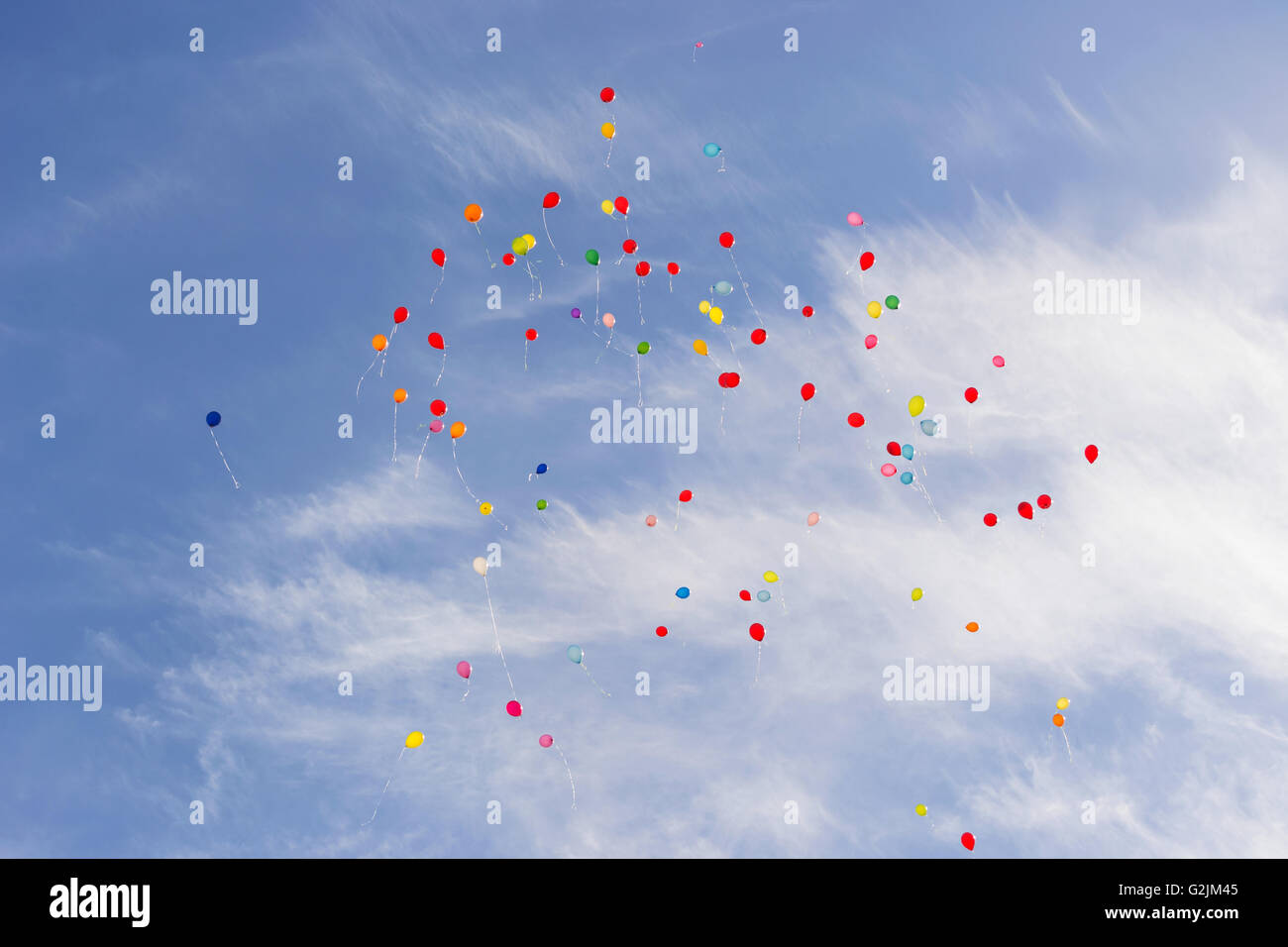Multicolored balls, fly in the sky Stock Photo Alamy