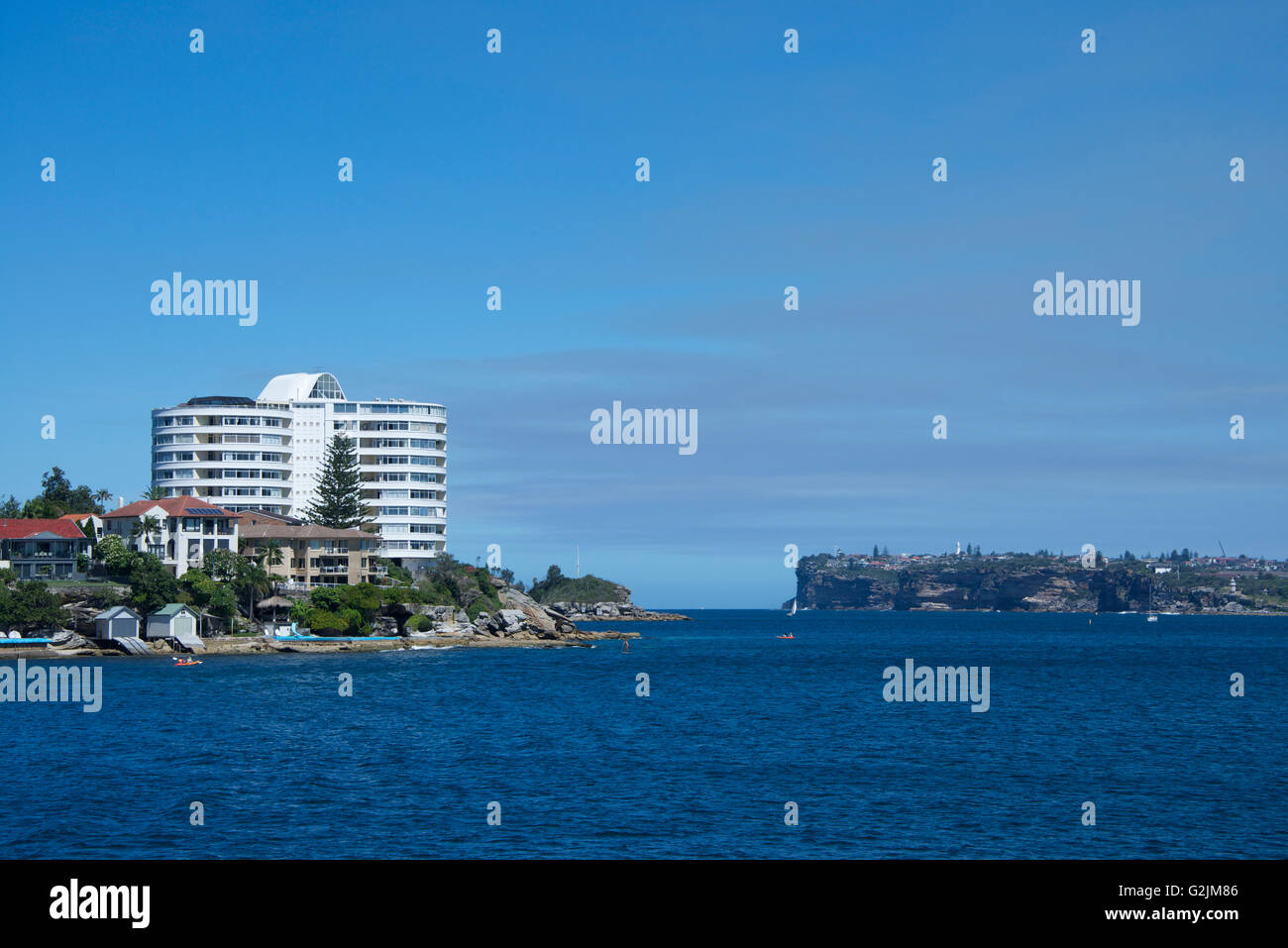 Apartment block and entance to Sydney Harbour Harbourside Beach Manly Sydney NSW Australia Stock Photo