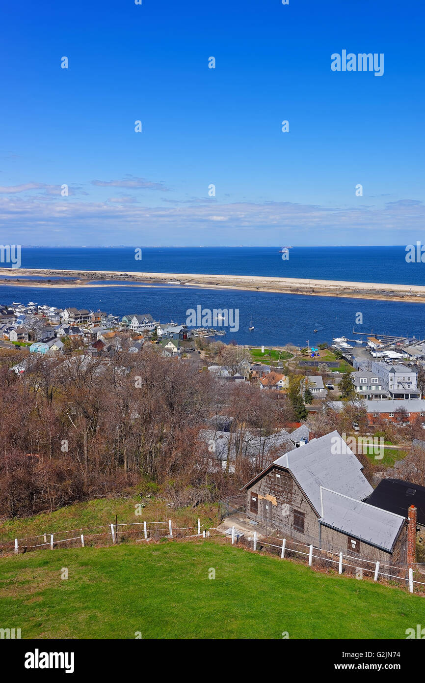 View of Houses and Atlantic Ocean shore from light house at Sandy Hook