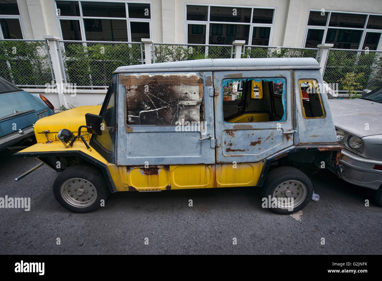 Classic Leyland Moke car at Phraeng Phuton Square in Bangkok, Thailand Stock Photo