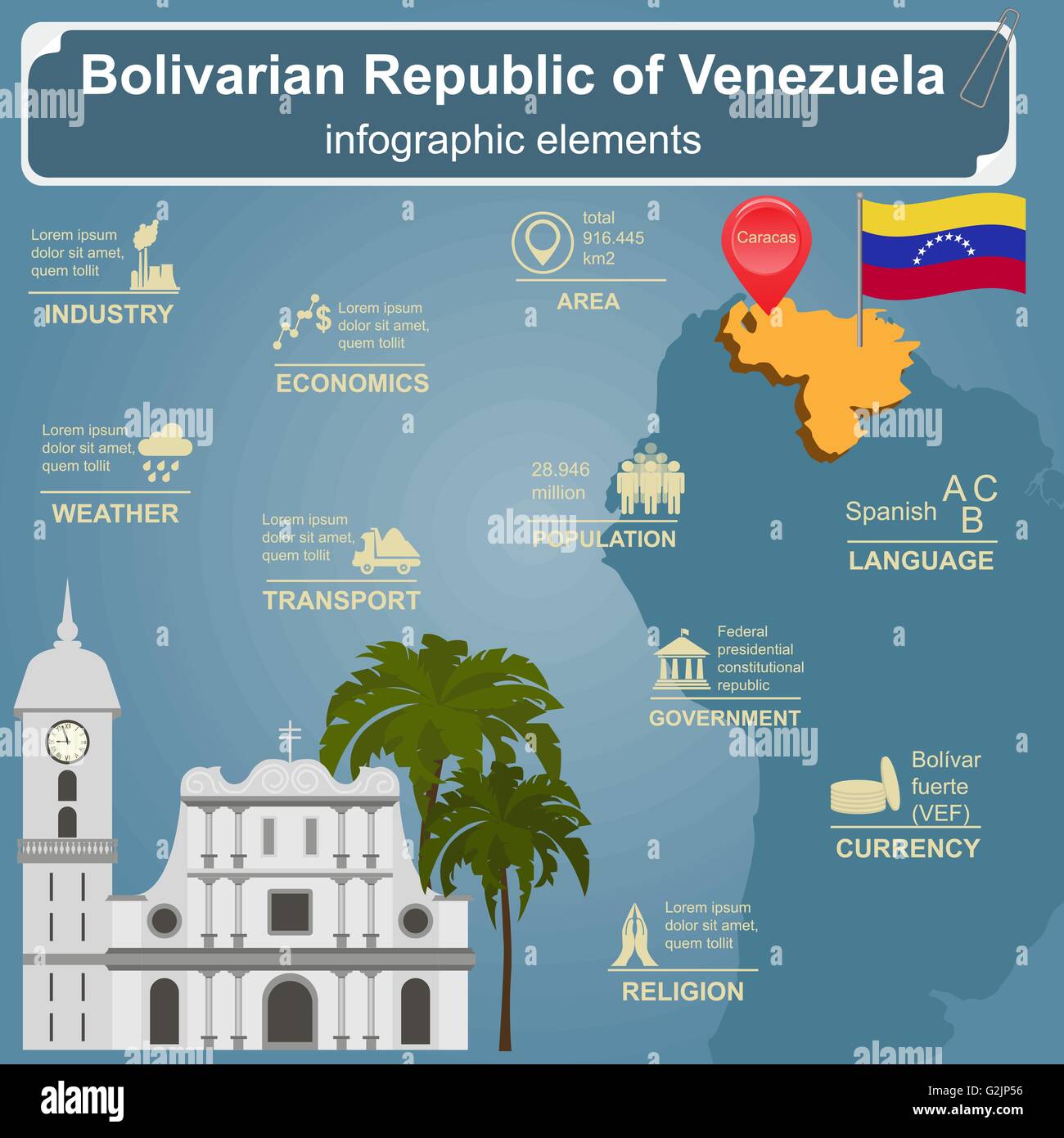 Venezuela infographics, statistical data, sights. Vector illustration