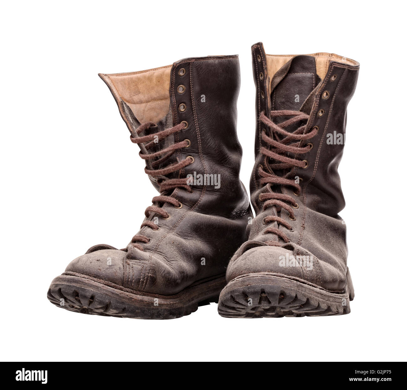 old combat boots isolated on white Stock Photo - Alamy