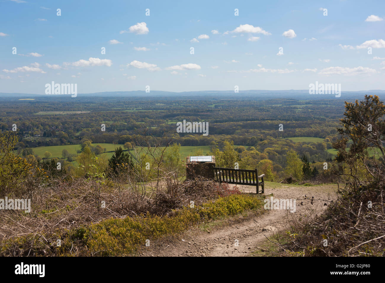 View over the North Downs from Hurtwood Forest at Peaslake, in the Surrey Hills Stock Photo