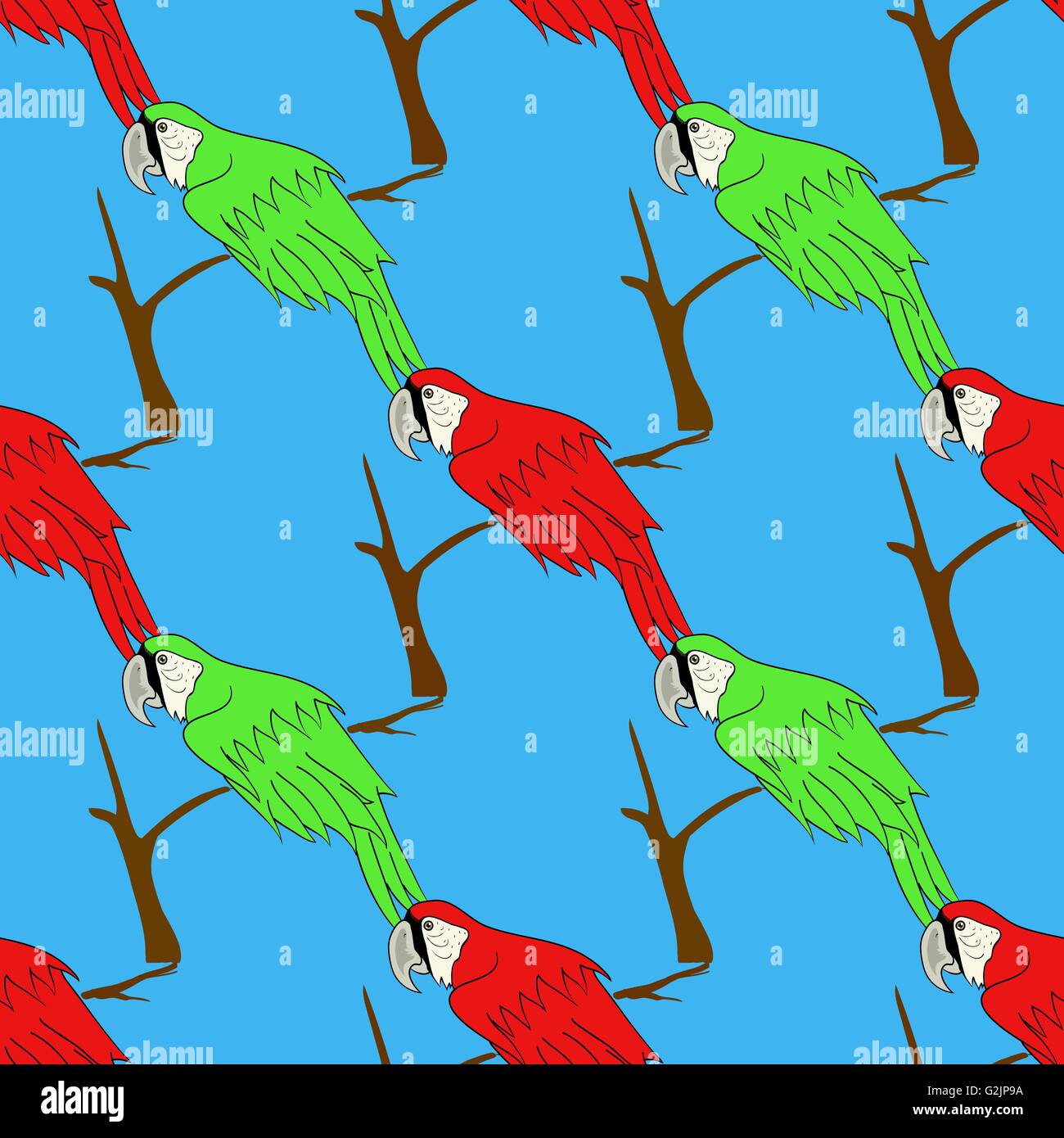Big Red and Green Parrot Isolated. Bird Pattern Stock Vector