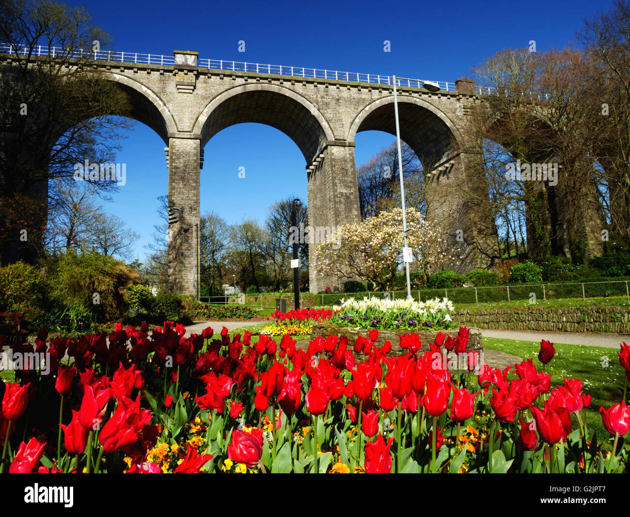 The viaduct at Trenance, Newquay, Cornwall, carries the Par to Newquay railway line. Stock Photo