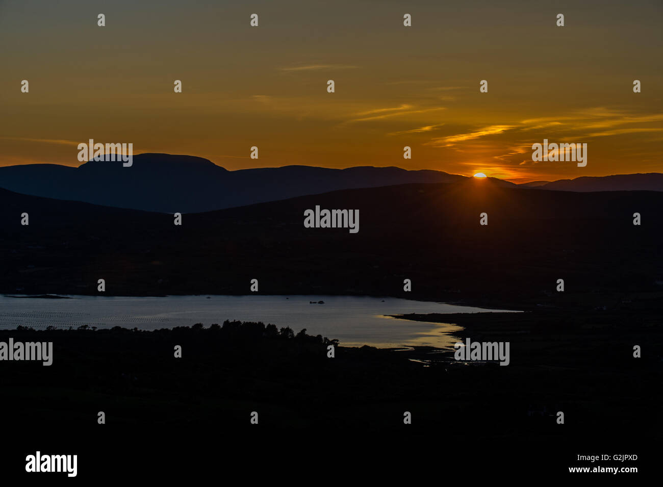 Sunset pictured from Mount Corrin, Ballydehob, overlooking Blairs Cove