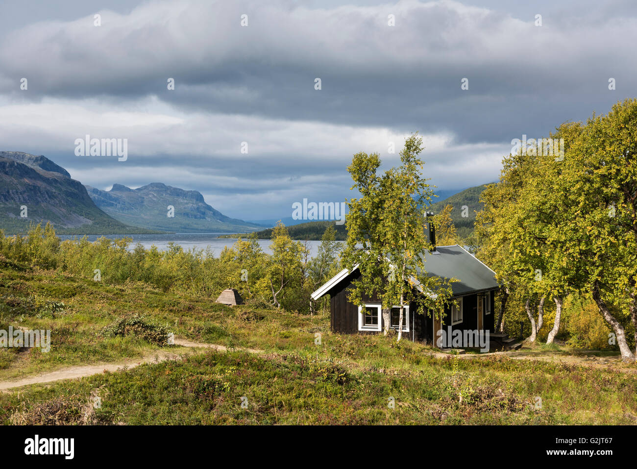 Mountain hut at STF Saltoluokta Fjällstation, Kungsleden Trail, Lapland, Sweden Stock Photo