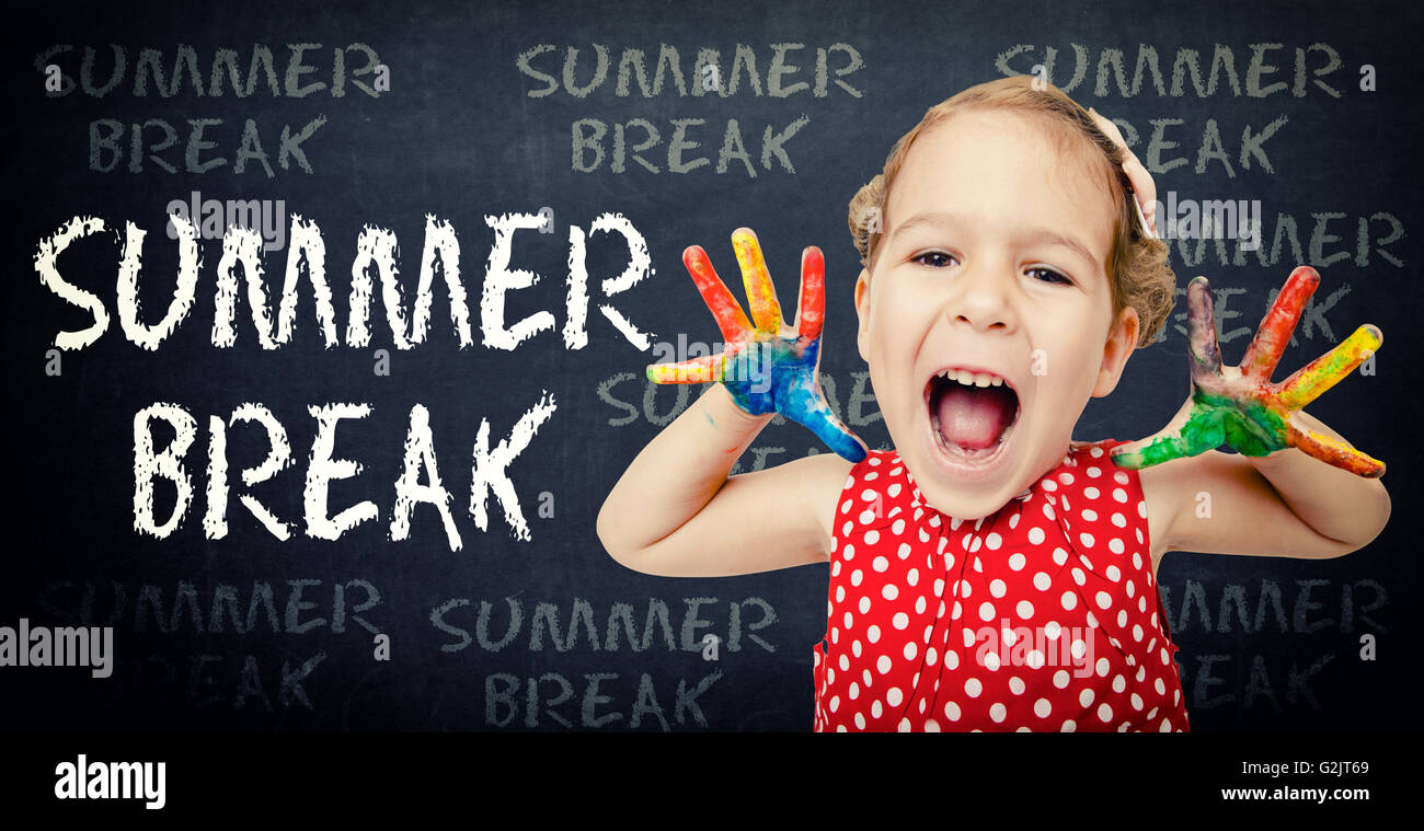 Happy child announcement summer break Stock Photo Alamy