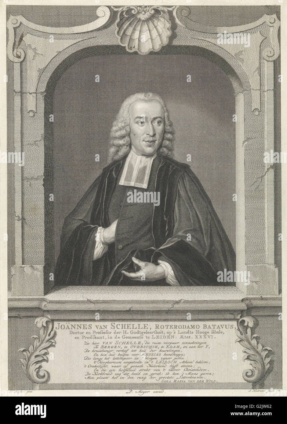 Portrait of Johannes Schelle, Jacob Houbraken, Sara Maria van der Wilp, Pieter Meyer, 1760 Stock Photo