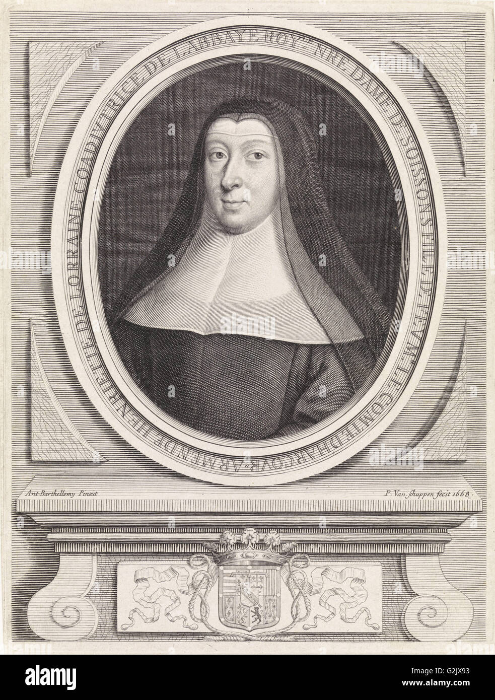 Portrait of Henriette of Lorraine, Princess of Pfalzburg as a nun, Pieter van Schuppen, 1668 Stock Photo
