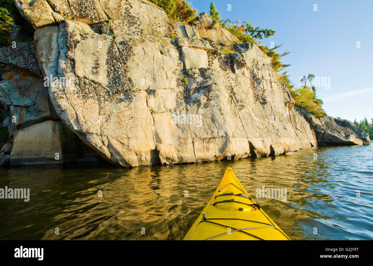 kayak on Lake of the Woods, Northwestern Ontario, Canada Stock Photo