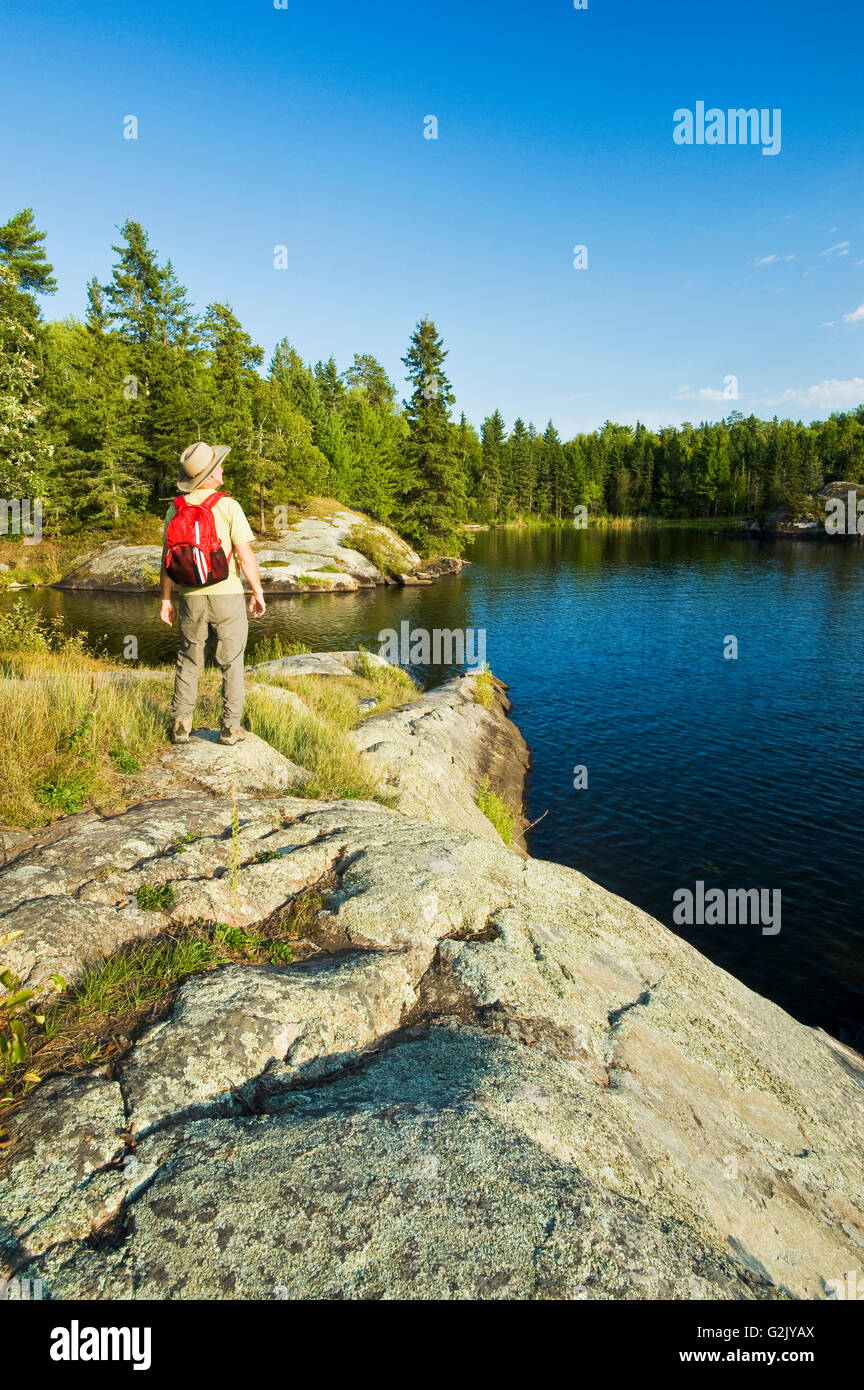 hiking, Lake of the Woods, Northwestern Ontario, Canada Stock Photo