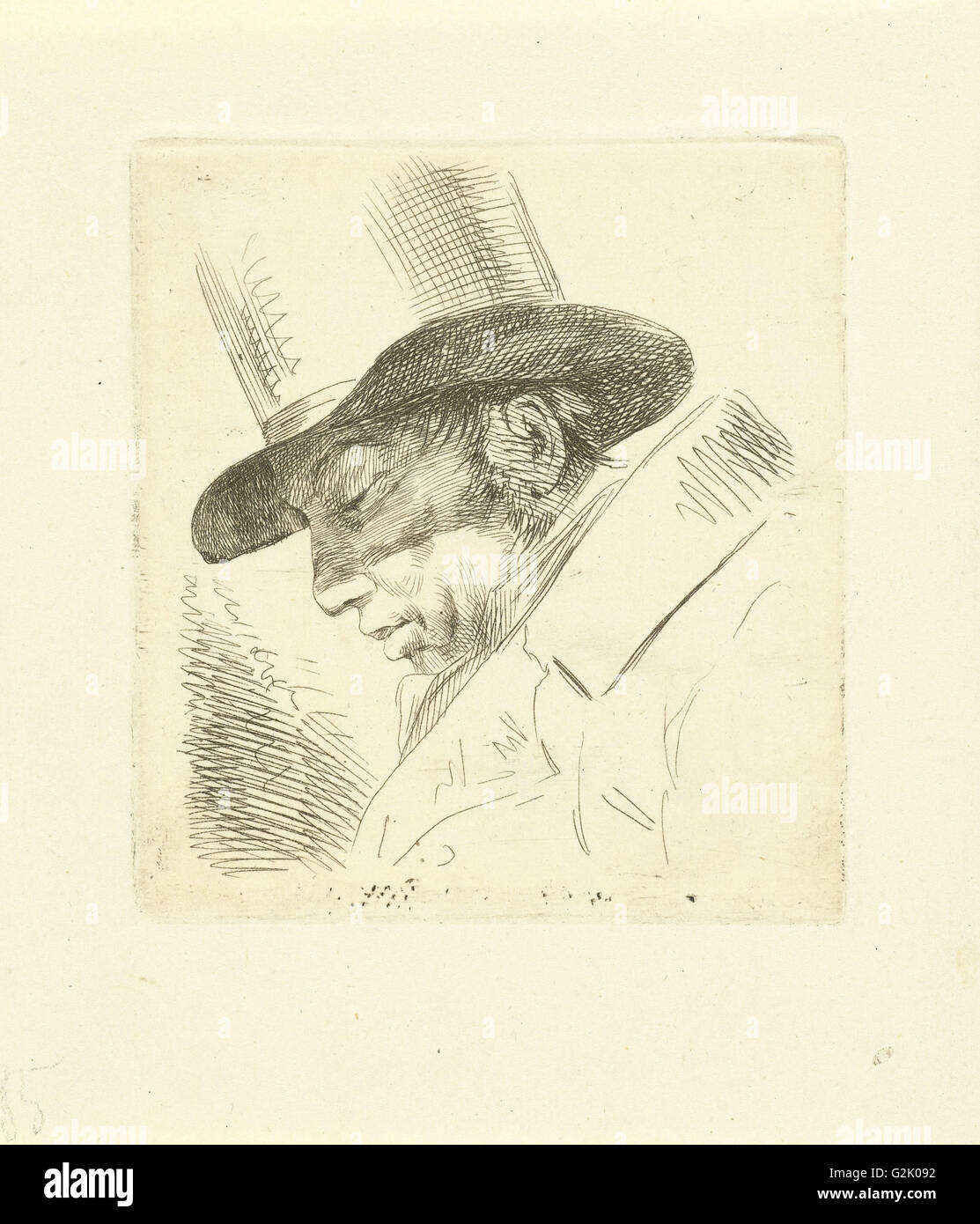 Portrait of Abraham Uytenbogaart with top hat, Jean Augustin Daiwaille