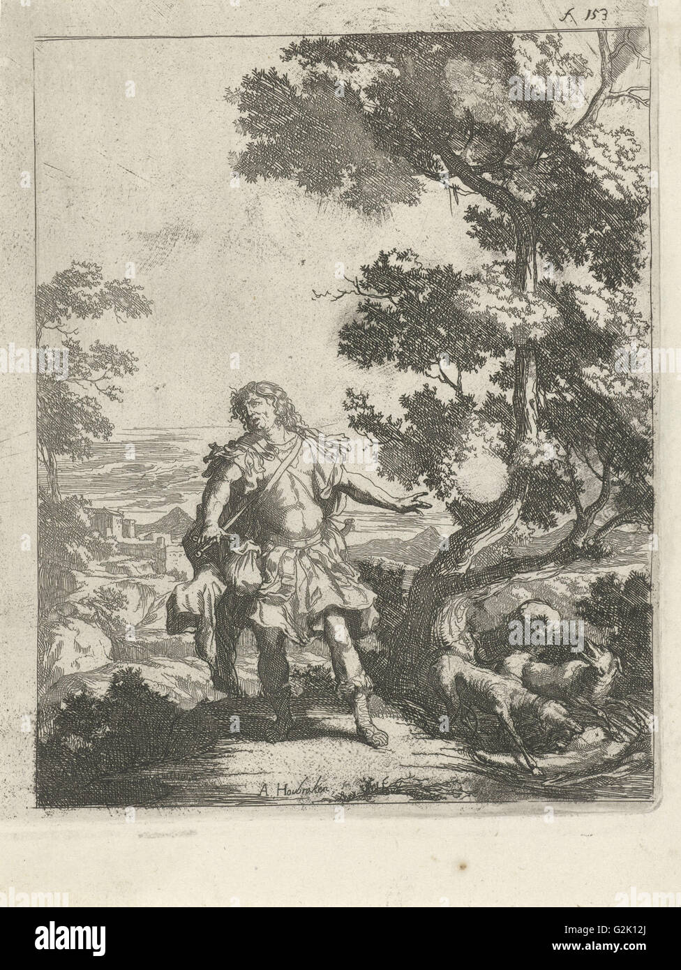 Shrieking Lord commits suicide, Arnold Houbraken, 1681 - 1683 Stock Photo