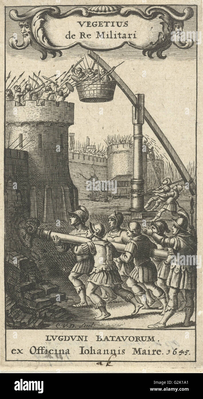 Soldiers fall fortress with a battering ram, to defend the walls of soldiers against the attack, Cornelis van Dalen (I) Stock Photo