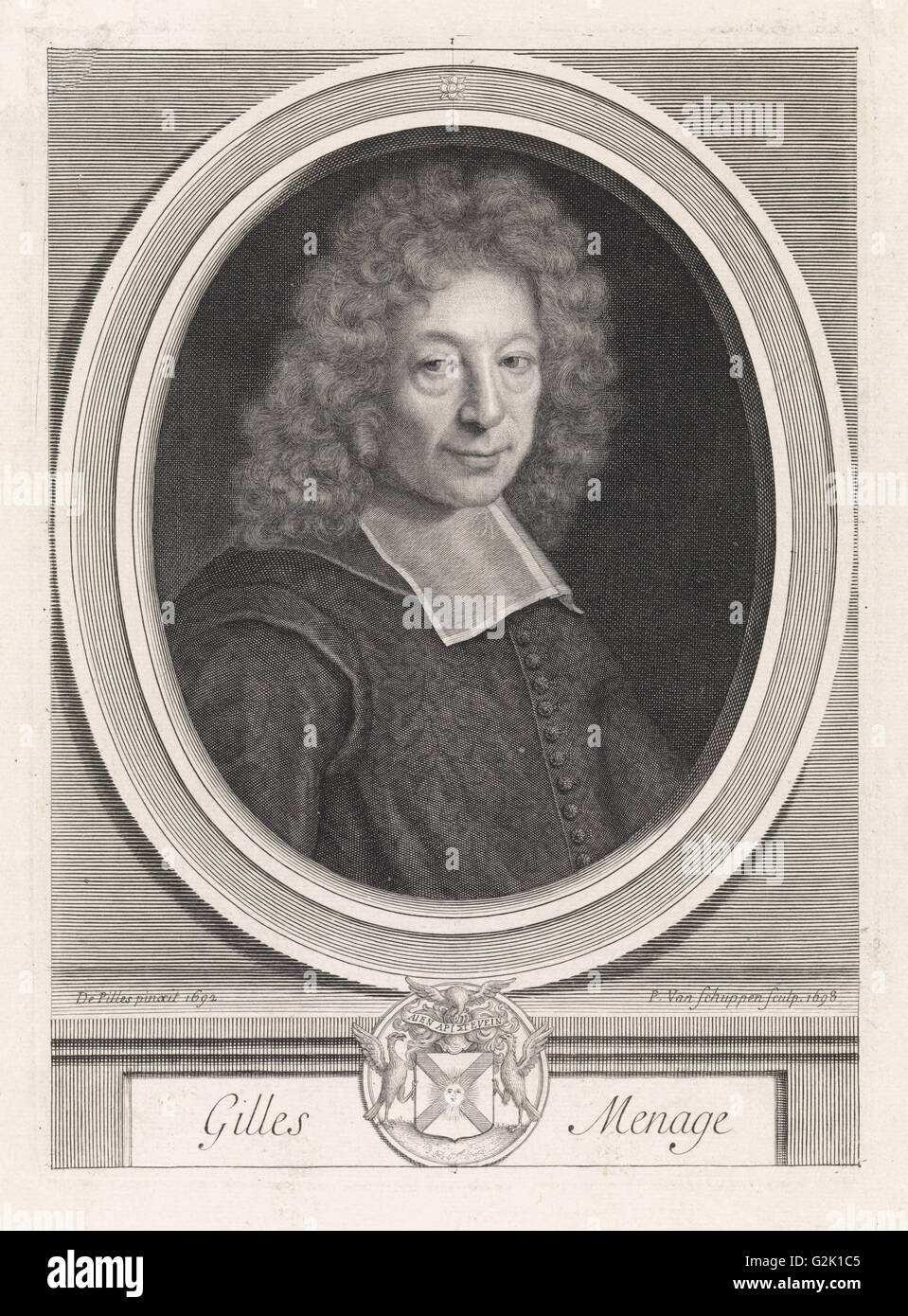 Portrait of Gilles Ménage, Pieter van Schuppen, 1698 Stock Photo