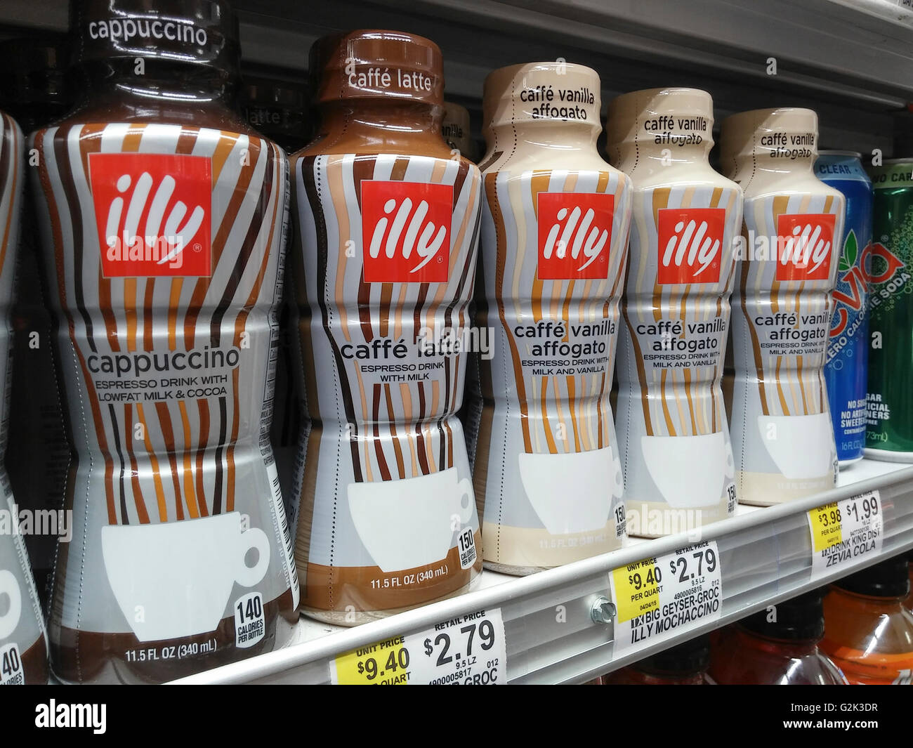 Cans of Illy brand readytodrink coffee in a supermarket in New York