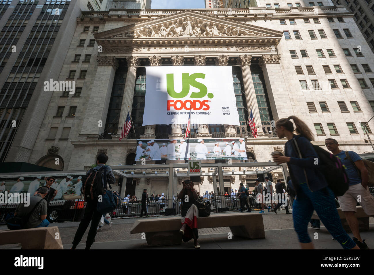 The facade of the New York Stock Exchange is decorated for the first