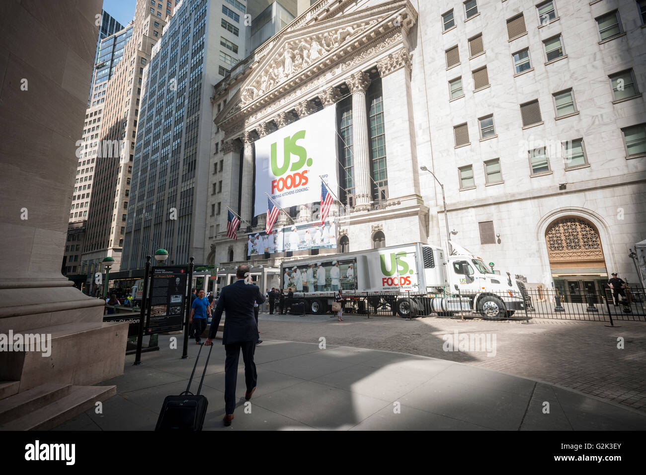 The facade of the New York Stock Exchange is decorated for the first