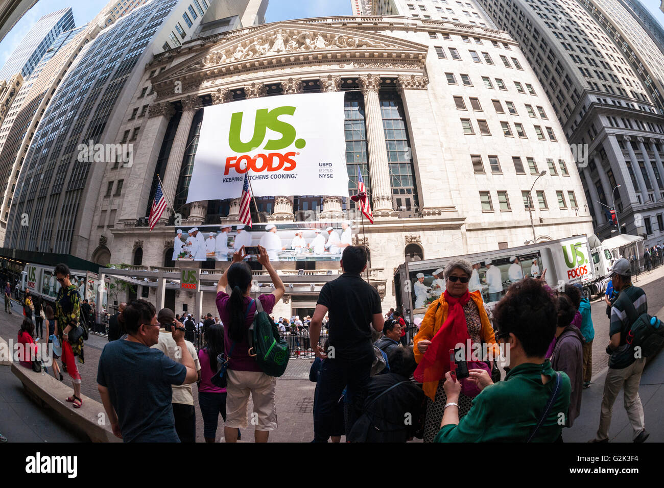 The facade of the New York Stock Exchange is decorated for the first