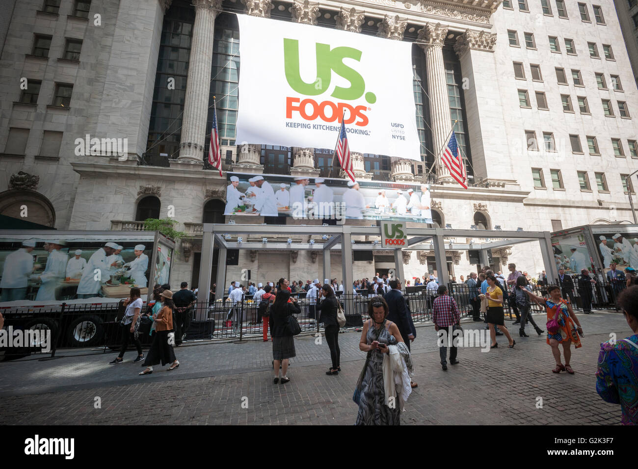 The facade of the New York Stock Exchange is decorated for the first