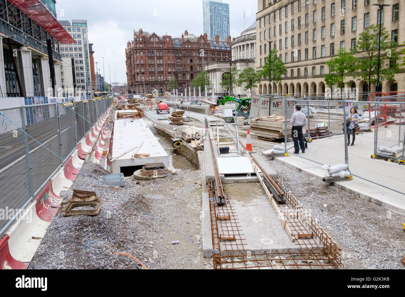 Manchester Metrolink Second City Crossing - St Peters Square tram stop under construction, May 2016 Stock Photo