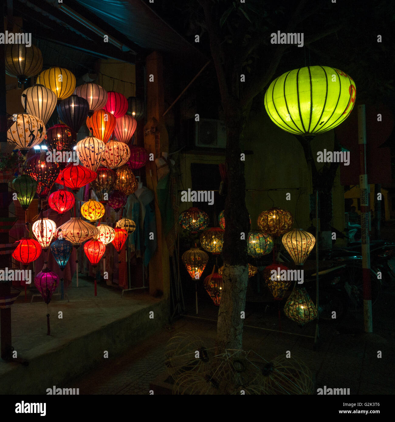 Hoi An, famous for it's brightly coloured lights - night time atmosphere, Vietnam Stock Photo