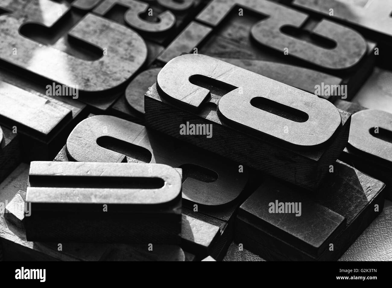 Close-up view of mixed typefaces in black and white Stock Photo