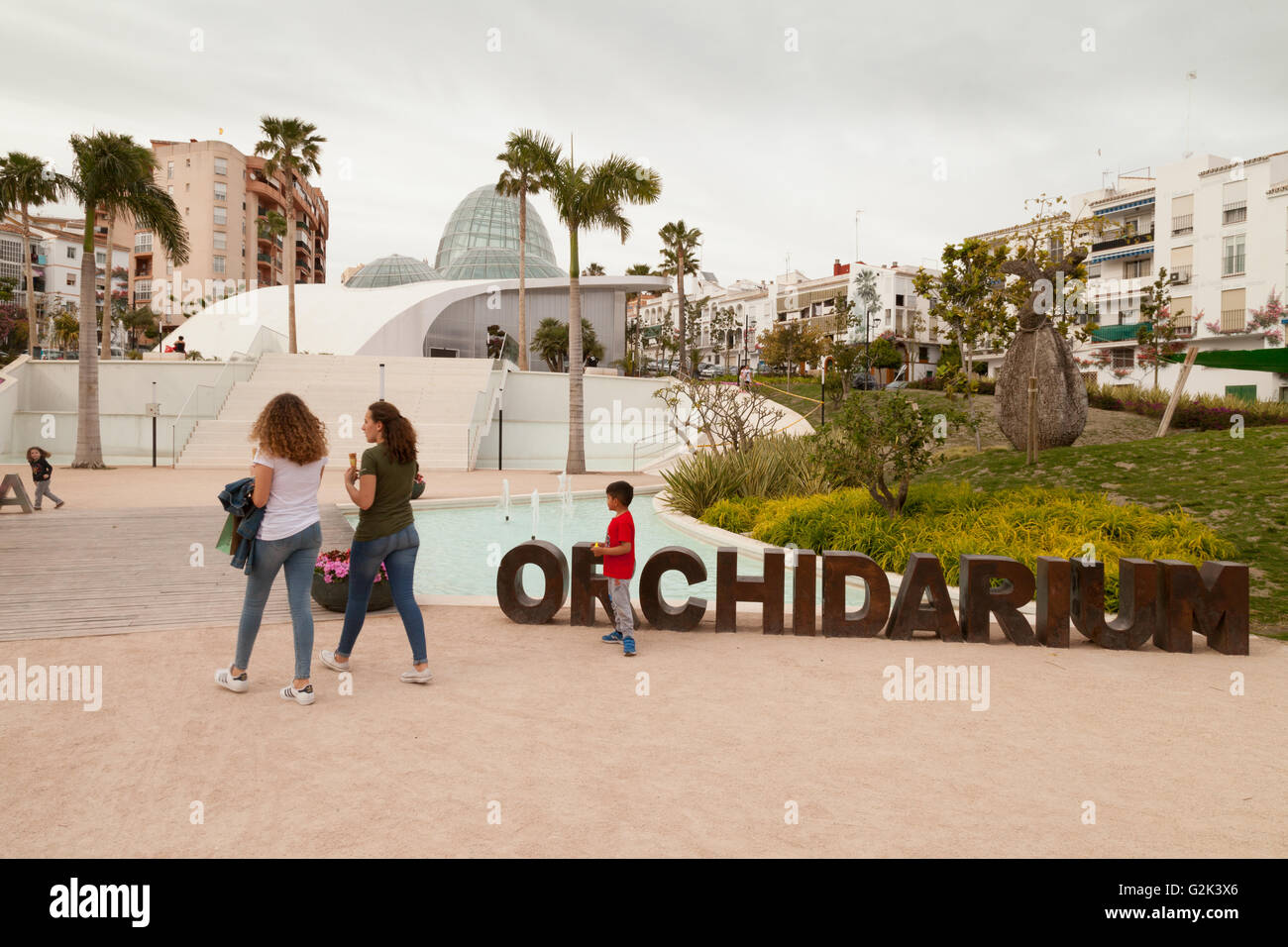 People going to see orchidsat  the Orchidarium, Estepona, Andalusia Spain Stock Photo