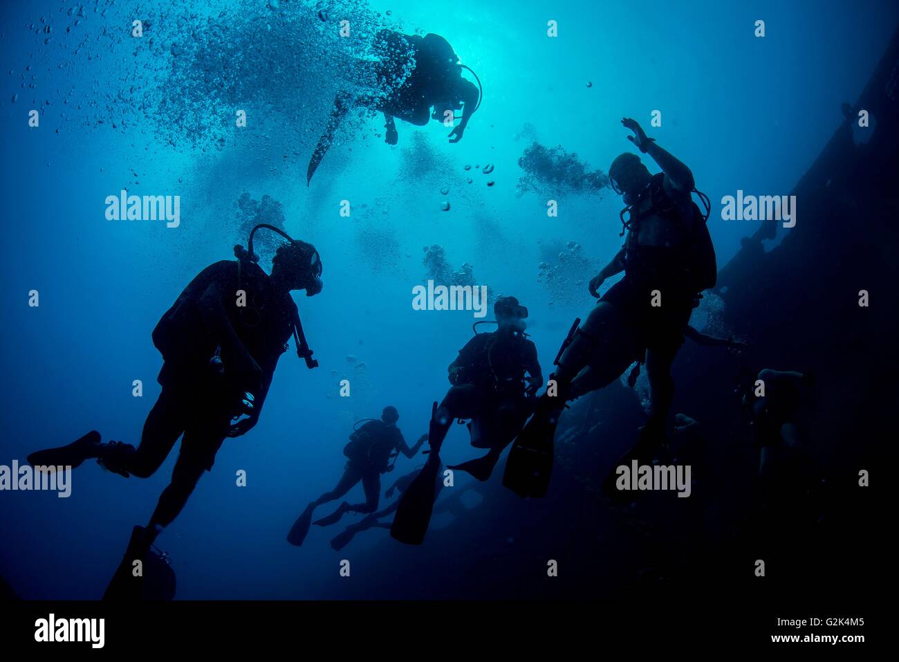 US Navy Explosive Ordnance Disposal divers take part in underwater ...