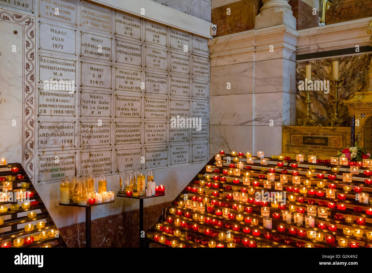 Religious devotion, the crypt at Notre Dame de la Garde, Marseille, Bouches du Rhone, France Stock Photo