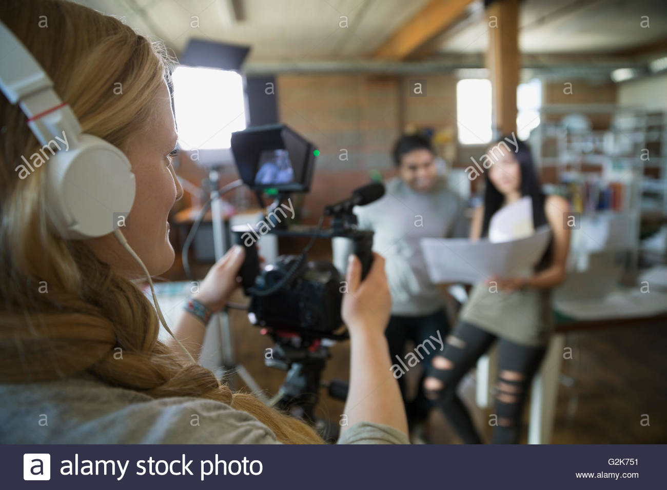 Creative business people filming tutorial Stock Photo